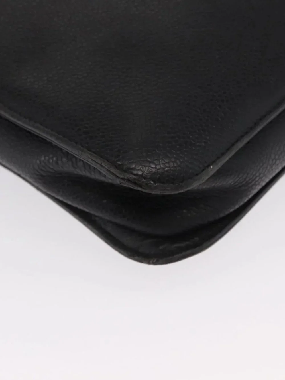 CHANEL Business Bag Grained Calf Skin Black Gold CC Auth 164528